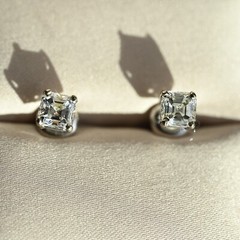 1.52 CTW Diamond Earrings Asscher VS1 E-F Excellent Cut 14k White Screw Stud