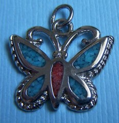 Vintage butterfly inset with stones turquoise coral charm