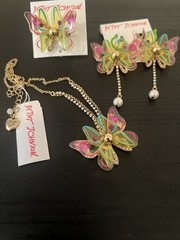 Betsey Johnson Acrylic Butterfly Necklace Earrings and Ring Set-G3