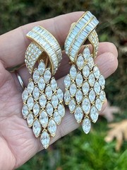 Vintage Ciner? Crystal Rhinestone Statement Drop Hinged Clip on Earrings 3″ Long