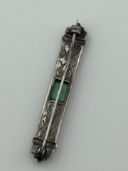 Vintage Art Deco 935 Sterling Silver Marcasite Enamel Amazonite Brooch