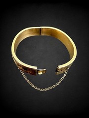 Antique Victorian Gold Filled Sterling Bangle Black Enamel Engraved Bracelet