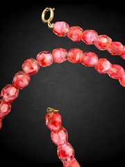 Vintage Red Pink Givre Czech Glass Bead Necklace Wrap Coil Bracelet Set 31.5”