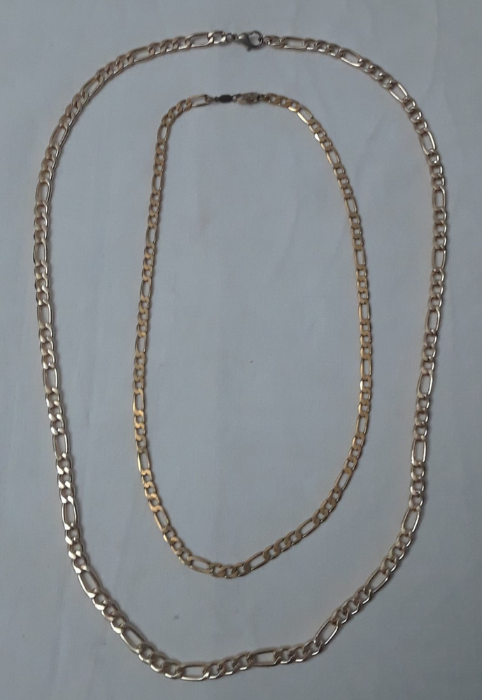 Vintage Lot of 2 Gold-Tone Stackable Flat Chain Necklace 16 – 24 inch