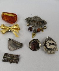 Lot of 10 Vintage Brooches plus 2 Button Covers, Various Styles and Colors