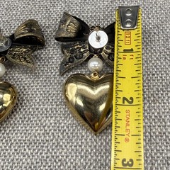 Vintage Earrings Large Gold Tone Bows Puffy Hearts AB Rhinestones 2.5 Inches