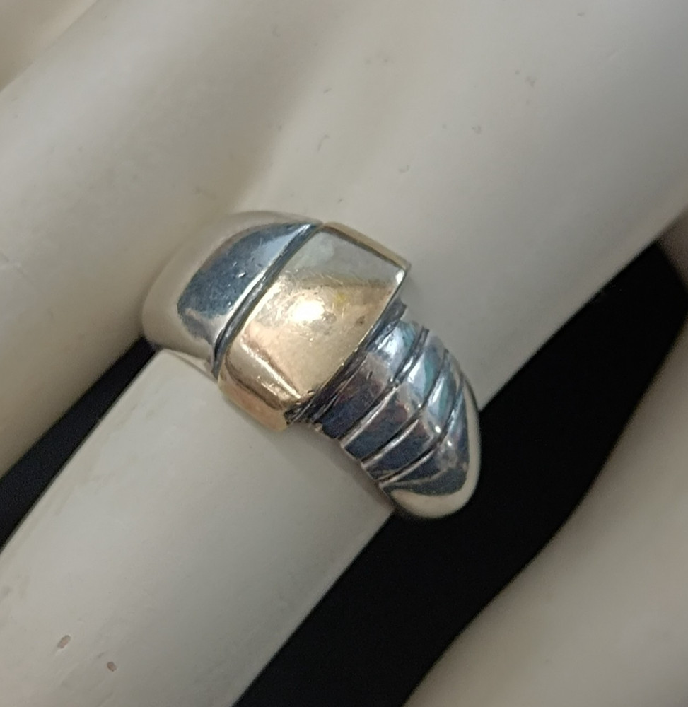 Vintage Silver Rolled Gold Modernist Dome Bשמג Ring Asymmetric Architectural 925