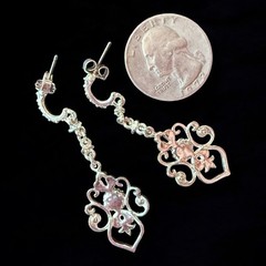Rhinestone Filigree Dangle Earrings Vintage Avon NR Signed Long Pierced