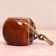 Antique Victorian CUBE Banded Agate Gold Filled Spinner Fob Charm Pendant