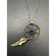 Vintage AGI Italy Signed Sterling Silver 925 Lapis Lazuli Dreamcatcher Necklace