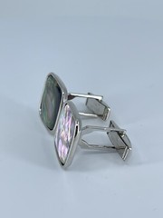 Cufflinks Mother of Pearl square flat MOP polished silver tone 7/8″