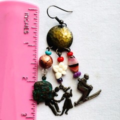 Charm Fringe Dangle Earrings Skiing Ice Cream Dancer Charms Whimsical Jewelry