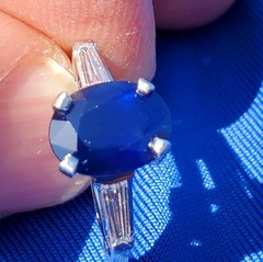 EARTH MINED SAPPHIRE DIAMOND Deco Engagement Ring Vintage PLATINUM Solitaire 3CT