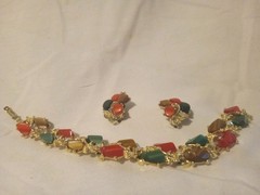Vintage Fall Colored Thermoset Bracelet & Clip On Earrings Set Gorgeous!