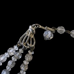Vintage 3 Strand Crystal Glass Choker Necklace Clear Gray Faceted Beads 12–15″