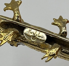 Kenneth Jay Lane Gold Plated Alligator Brooch Pave Rhinestone Head Pin