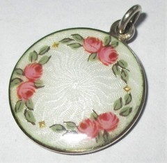 ANTIQUE STERLING SILVER GUILLOCHE ENAMEL ROSE DAVID ANDERSEN CHARM PENDANT