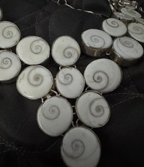 Vintage White Shiva Eye Shell Bib Statement Necklace Sterling Silver Boho 23”