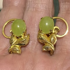 Signed Vintage 1/20 12K GF Green Jade Earrings Artist A. S. JJJ Clip On medium