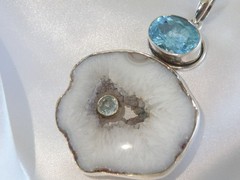 Huge Sterling Silver 925 Natural Heated Blue Topaz Modernist Pendant