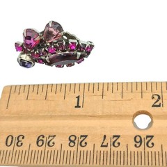 Vtg 1960s Pink Purple Marquise Prong Set Rhinestone Clip Earrings 1″