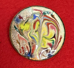 Vintage Mid Century Modern Enamel On Copper Brooch Abstract Swirl Pin