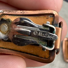 Vintage Matisse Renoir Clip On Earrings Red Copper Enamel