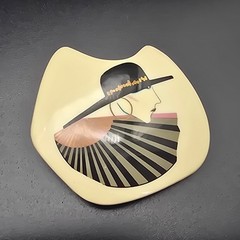Ceramic 1980s Woman in Hat Brooch Art Deco Revival Vintage Jewelry