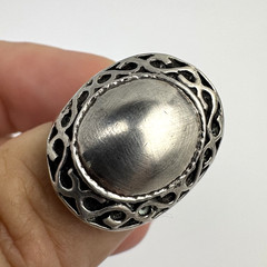Vintage Sterling Silver 925 Oxidized Scroll Wide Oval Domed Signet Ring Size 5.5