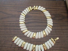 Vtg Monet Choker Gold Tone Cream Necklace and Bracelet