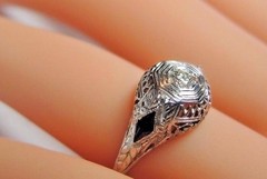 Antique Art Deco Engagement 19K White Gold Ring Size 5.75 UK-L EGL USA
