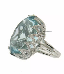Stunning Large Oval Shape 75.00CT Brazilian Aquamarine & 1.39CT 925 Silver Ring