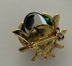 Vtg Ladybug Beetle Brooch Jelly Belly Lucite Cab Green Rhinestone Goldtone Pin