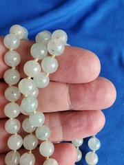 Original Old JADE White Green 8 Millimeters Deco Necklace Vintage 30″ inch Long