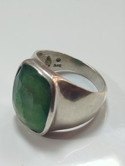 Lovely Silver 925 Mens Green Emerald Ring Us Size 13 Signed SJS Ⓟ