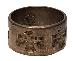 Bell Thunderbird Copper Ring -Stamped Bell Solid Copper – Size 6 – Wide Band