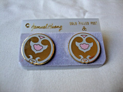 VINTAGE SAMUEL HUANG DESIGNER CLOISONNE RETRO ABSTRACT PINK & GRAY STUD EARRINGS
