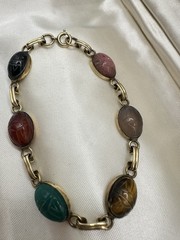 VTG 12k Gold Filled Multi Gemstone Scarab Bracelet 8in 12g Signed Estate Read