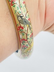 Vintage Tropical Parrot Bird Bangle Bracelet Hand Painted Gold Statement