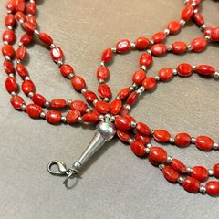 Red Glass Multi Strand Necklace Silver Tone, Boho Unused Vintage India – 18″