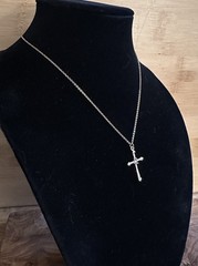 Gold Tone Cross Pendant Necklace – Simulated Amethyst Center on 15.5–17.5” Chain