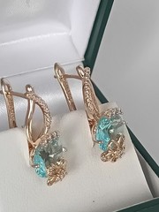 Vintage 1990-s 14 Ct Rolled Gold Aquamarine Zircons Earrings – Hallmarked 585 RG