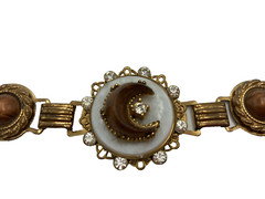 Antique Vintage Crescent Moon Rhinestone Pendant Link Bracelet Victorian Style