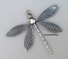 #4103 LARGE ANTIQUED STERLING SILVER PLATED DRAGONFLY W/TOP HANG RING – 1 Pc