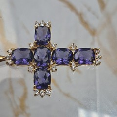 Vintage Sterling Silver 925 Gold Plated Cross Pendant Faceted Purple Stones Jtv