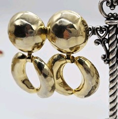 Doorknocker Earrings Clip on Gold tone faceted sculptured Mogul Vintage 2.5 in
