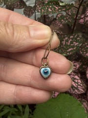 Antique 1900s Victorian Glas Evil Eye Brass Pendant Amulet Good Luck Protection