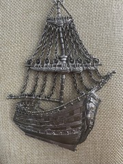 Vintage Sailing Ship Necklace Silver Tone Big Nautical Pendant Brutalist 60s 70s