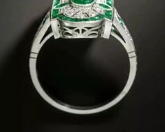2.30Ct Art Deco Style Lab Created Emerald Engagement 14K White Gold Finish Ring