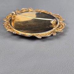 Antique Gold -Tone & Black Damascene Spain Brooch & Bracelet Floral Motif Ornate